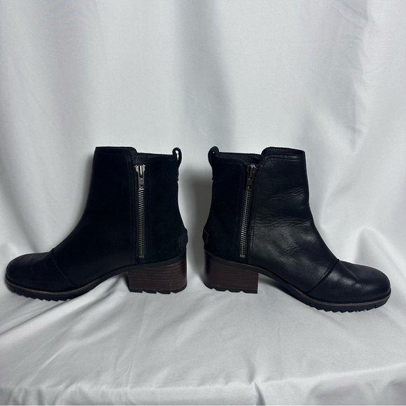 Sorel Women’s Cate Booties Black Heeled Leather Suede Boots sz 7.5 - Picture 9 of 12